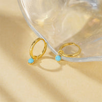 Gold Plated Sterling Silver Created Turquoise Hoop Earrings
