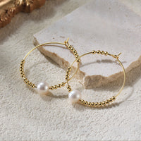 Gold Plated Sterling Silver Natural Pearl Hoop Earrings