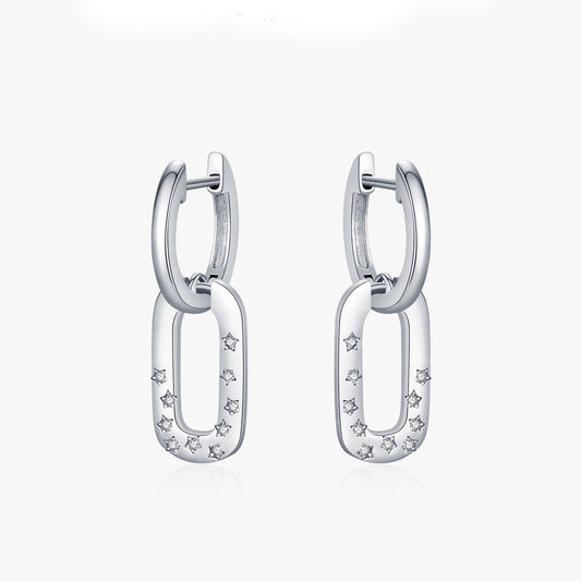 Sterling Silver Cubic Zirconia Link Drop Earrings