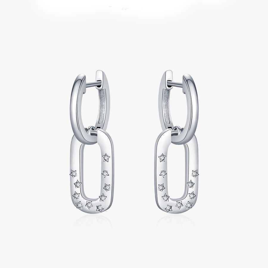 Sterling Silver Cubic Zirconia Link Drop Earrings