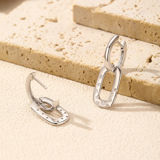 Sterling Silver Cubic Zirconia Link Drop Earrings