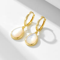 Sterling Silver Natural White Mother of Pearl Teardrop Hoop Earrings
