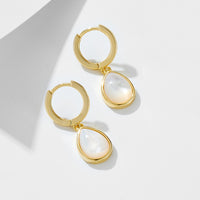 Sterling Silver Natural White Mother of Pearl Teardrop Hoop Earrings