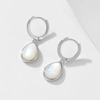 Sterling Silver Natural White Mother of Pearl Teardrop Hoop Earrings