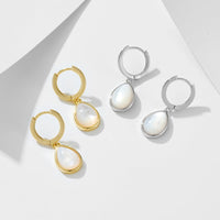 Sterling Silver Natural White Mother of Pearl Teardrop Hoop Earrings