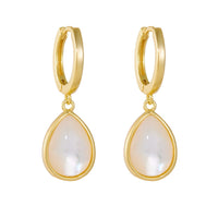 Sterling Silver Natural White Mother of Pearl Teardrop Hoop Earrings