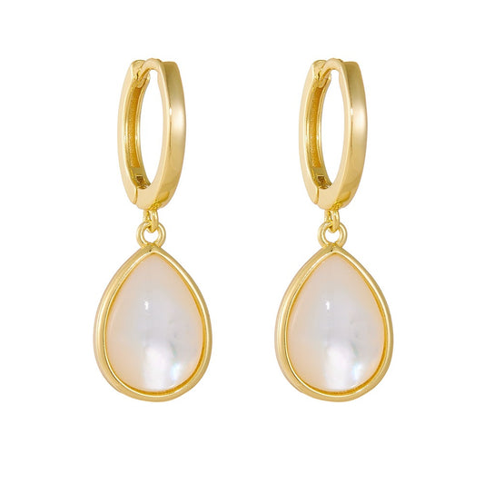 Sterling Silver Natural White Mother of Pearl Teardrop Hoop Earrings