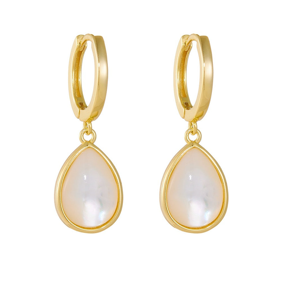 Sterling Silver Natural White Mother of Pearl Teardrop Hoop Earrings