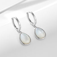 Sterling Silver Natural White Mother of Pearl Teardrop Hoop Earrings