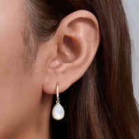 Sterling Silver Natural White Mother of Pearl Teardrop Hoop Earrings