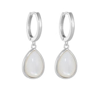 Sterling Silver Natural White Mother of Pearl Teardrop Hoop Earrings