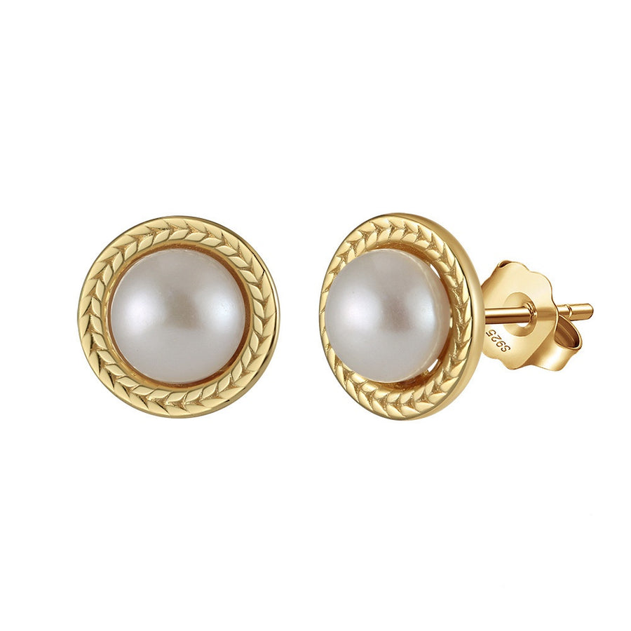 Sterling Silver Freshwater Pearl Button Stud Earrings