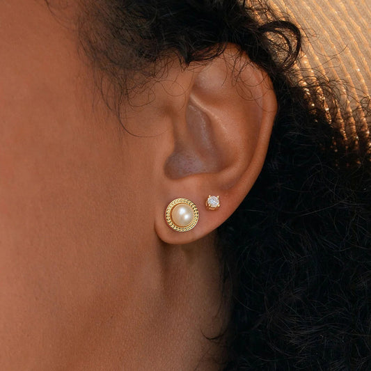 Sterling Silver Freshwater Pearl Button Stud Earrings