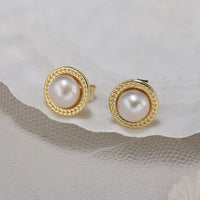 Sterling Silver Freshwater Pearl Button Stud Earrings
