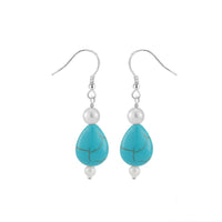 Sterling Silver Natural Turquoise Shell Pearl Drop Earrings