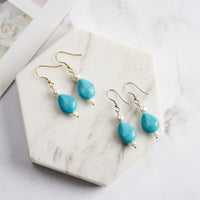 Sterling Silver Natural Turquoise Shell Pearl Drop Earrings