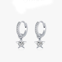 Moissanite Star Drop Hoop Earrings in Sterling Silver