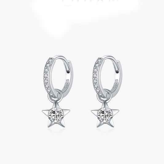 Moissanite Star Drop Hoop Earrings in Sterling Silver