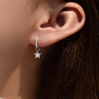 Moissanite Star Drop Hoop Earrings in Sterling Silver
