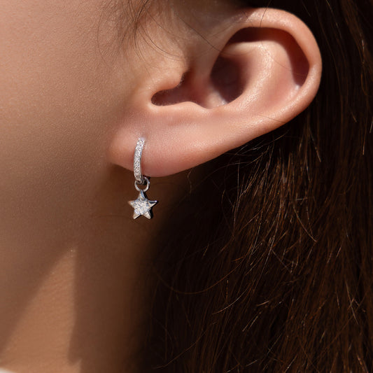 Moissanite Star Drop Hoop Earrings in Sterling Silver