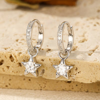 Moissanite Star Drop Hoop Earrings in Sterling Silver