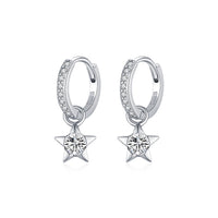 Moissanite Star Drop Hoop Earrings in Sterling Silver