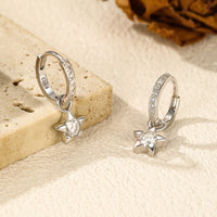 Moissanite Star Drop Hoop Earrings in Sterling Silver
