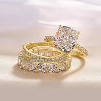 Sterling Silver Cushion Cut Engagement and Wedding Band Ring Set