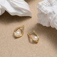 Gold Plated Sterling Silver 6mm Natural Pearl Hoop Earrings