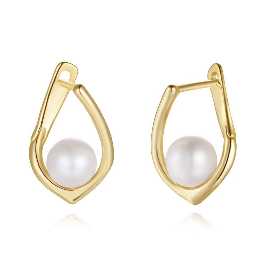 Gold Plated Sterling Silver 6mm Natural Pearl Hoop Earrings