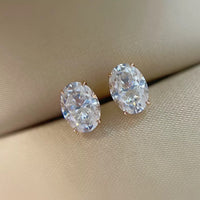 Sterling Silver Cubic Zirconia Oval Earrings