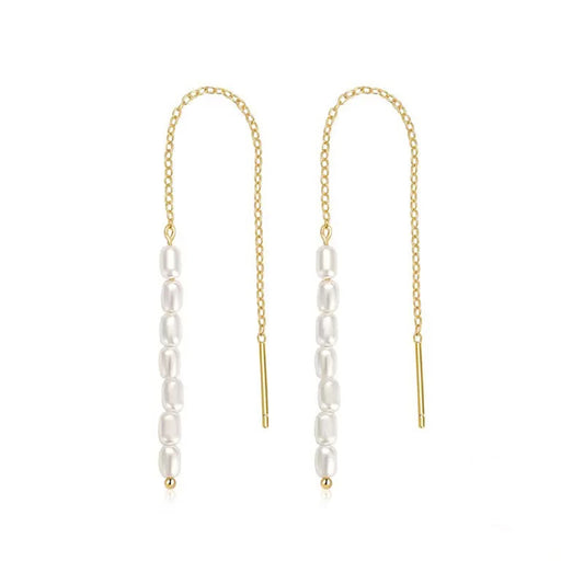 Sterling Silver Shell Pearl Link Earrings