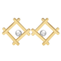 Gold Plated Sterling Silver Square Pearl Stud Earrings