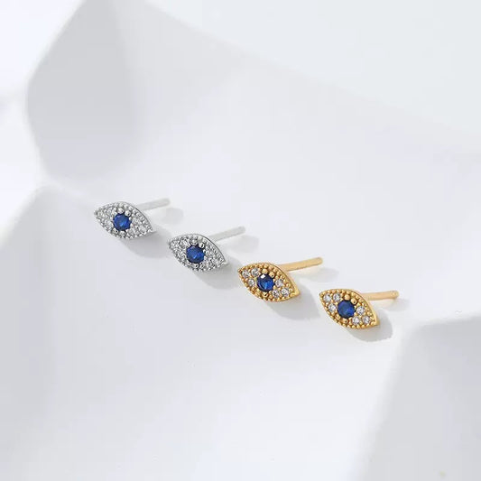 Sterling Silver Evil Eye Blue Stud Earrings