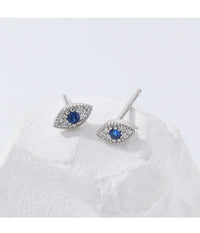 Sterling Silver Evil Eye Blue Stud Earrings