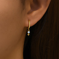 Sterling Silver Created Opal Dangle Hoop Earrings