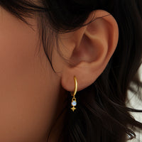 Sterling Silver Created Opal Dangle Hoop Earrings
