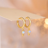 Sterling Silver Created Opal Dangle Hoop Earrings
