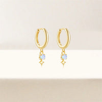 Sterling Silver Created Opal Dangle Hoop Earrings