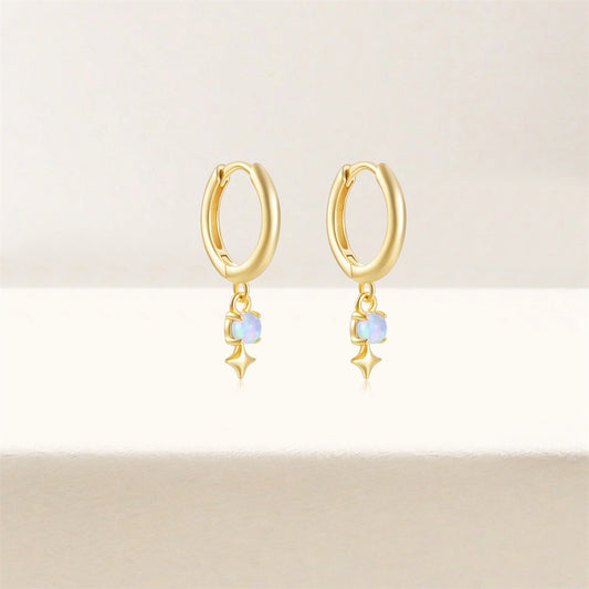 Sterling Silver Created Opal Dangle Hoop Earrings