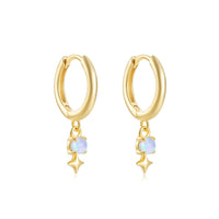 Sterling Silver Created Opal Dangle Hoop Earrings