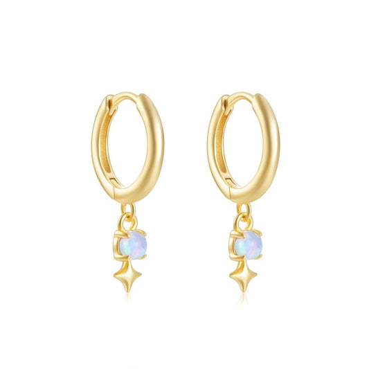 Sterling Silver Created Opal Dangle Hoop Earrings