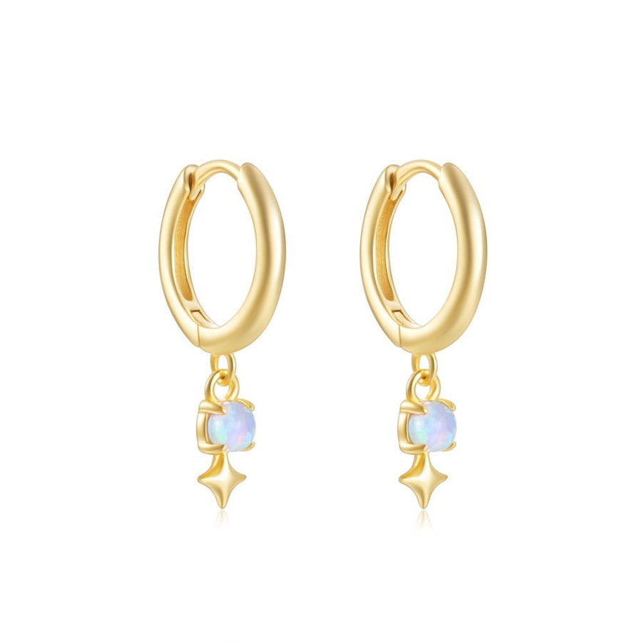 Sterling Silver Created Opal Dangle Hoop Earrings