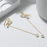 Sterling Silver Natural Pearl Tassel Cuff Earrings