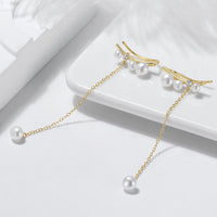 Sterling Silver Natural Pearl Tassel Cuff Earrings