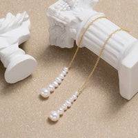 Gold Long Wire Threader Earrings with Freshwater Pearls