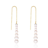 Gold Long Wire Threader Earrings with Freshwater Pearls