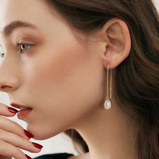 Freshwater Pearl Threader Earrings in Sterling Silver