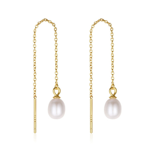 Freshwater Pearl Threader Earrings in Sterling Silver