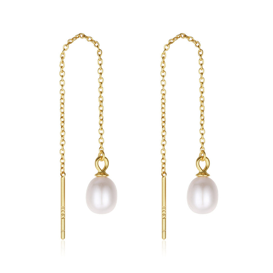 Freshwater Pearl Threader Earrings in Sterling Silver